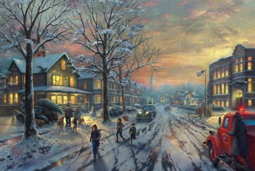 350 人の有名アーティストによるアート作品 Painting - クリスマスの物語 トーマス・キンケード